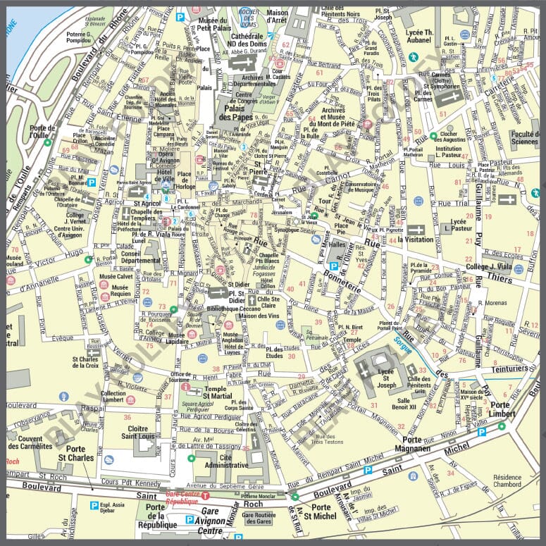 Poster de ville - Avignon (100 x 70 cm) | Blay Foldex carte murale roulée (en tube) Blay Foldex