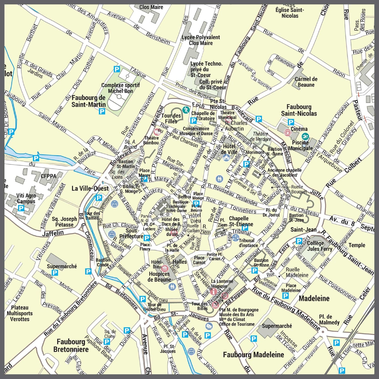 Poster de ville - Beaune (70 x 100 cm) | Blay Foldex carte murale roulée (en tube) Blay Foldex