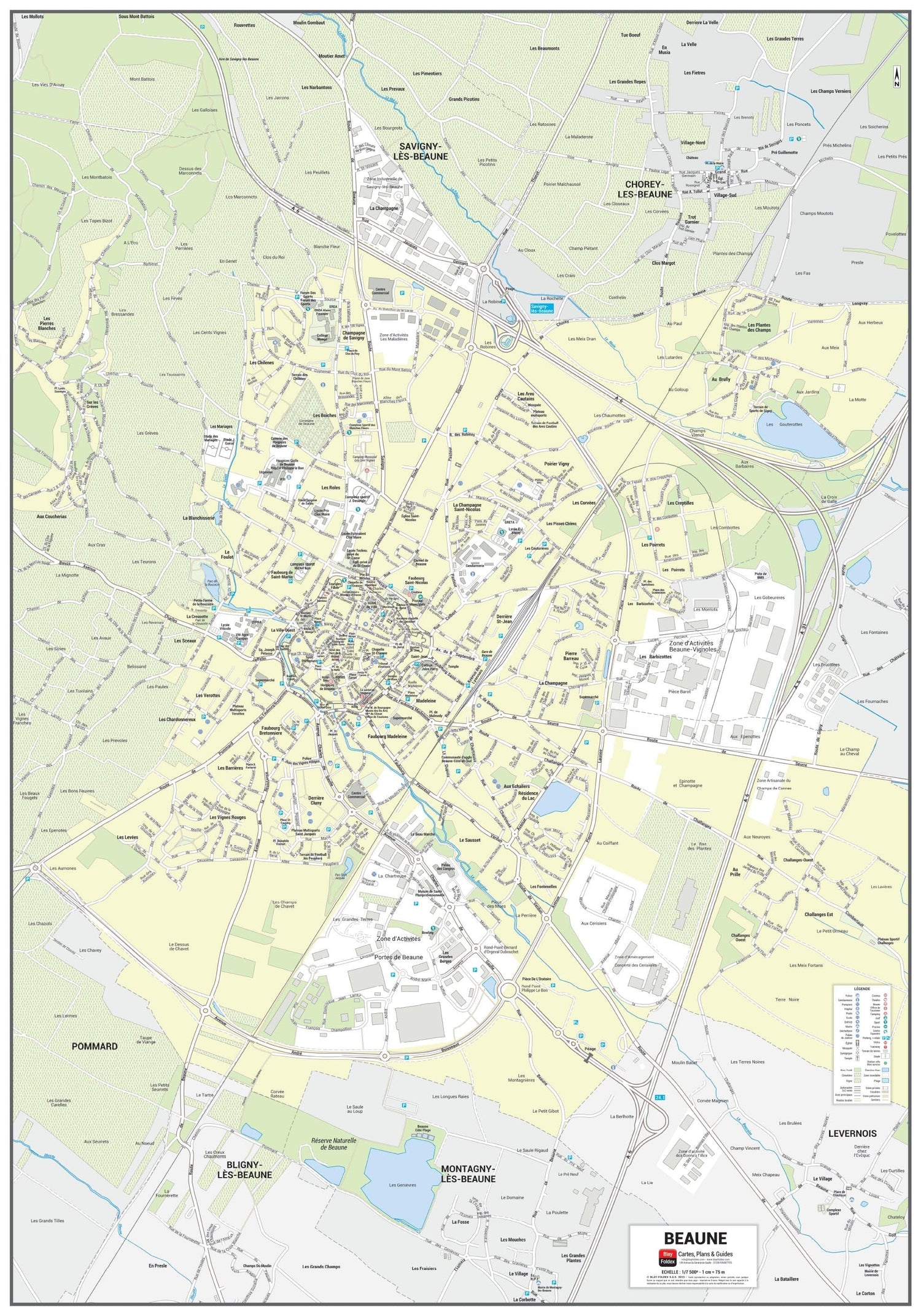 Poster de ville - Beaune (70 x 100 cm) | Blay Foldex carte murale roulée (en tube) Blay Foldex