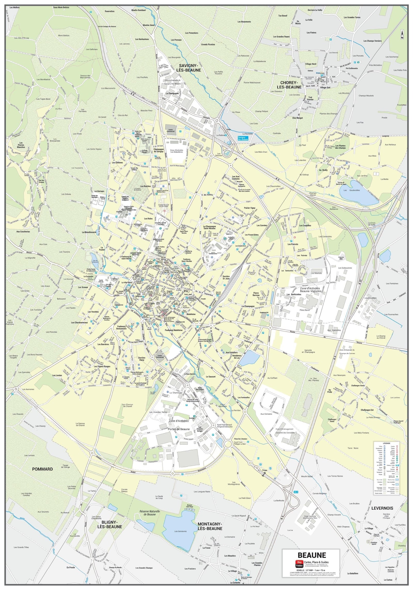 Poster de ville - Beaune (70 x 100 cm) | Blay Foldex carte murale roulée (en tube) Blay Foldex