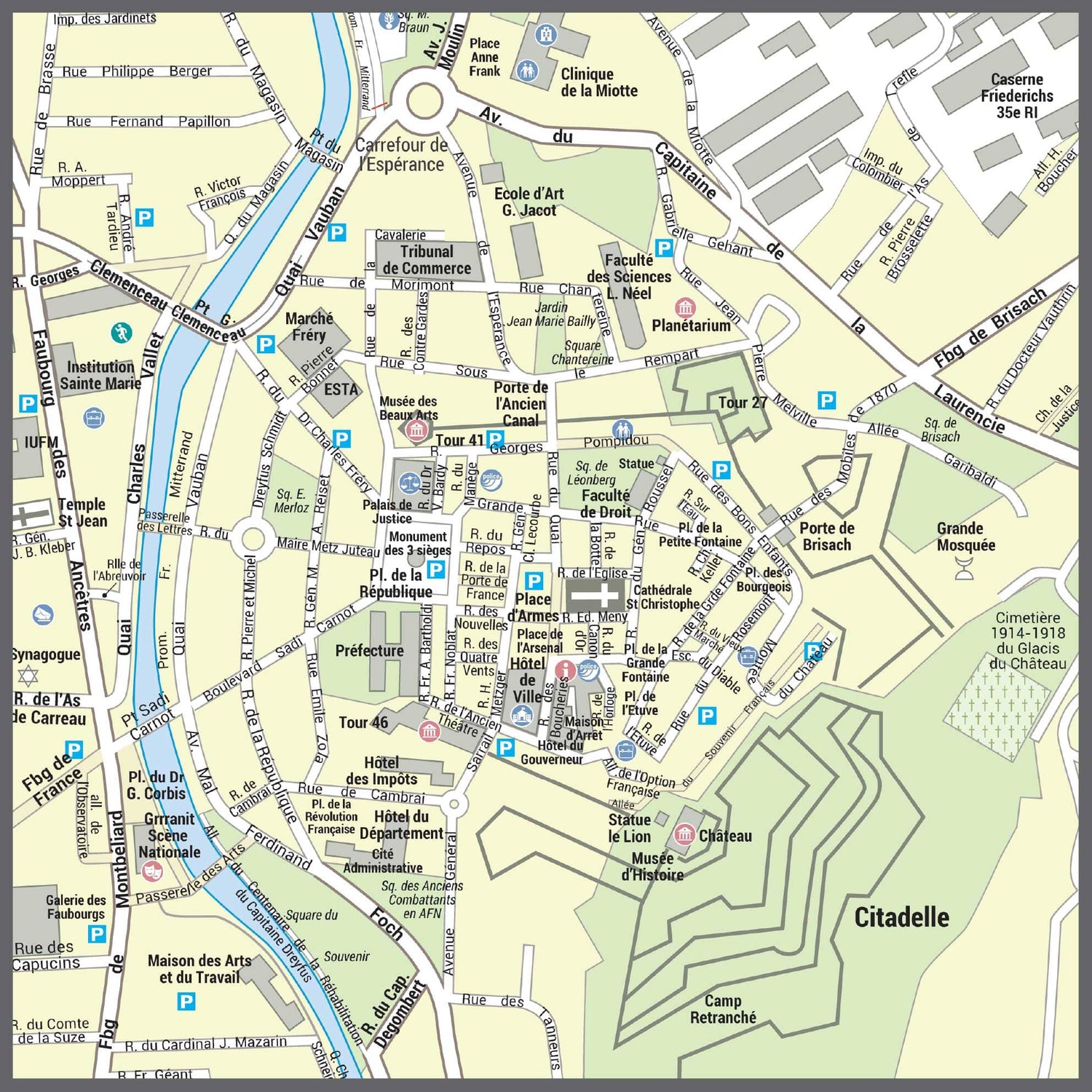 Poster de ville - Belfort (70 x 100 cm) | Blay Foldex carte murale roulée (en tube) Blay Foldex