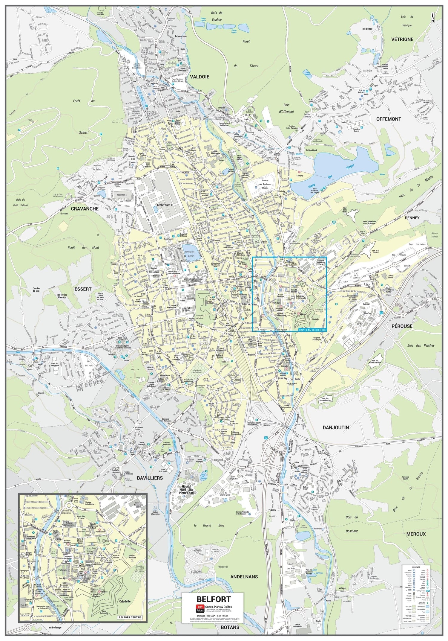Poster de ville - Belfort (70 x 100 cm) | Blay Foldex carte murale roulée (en tube) Blay Foldex