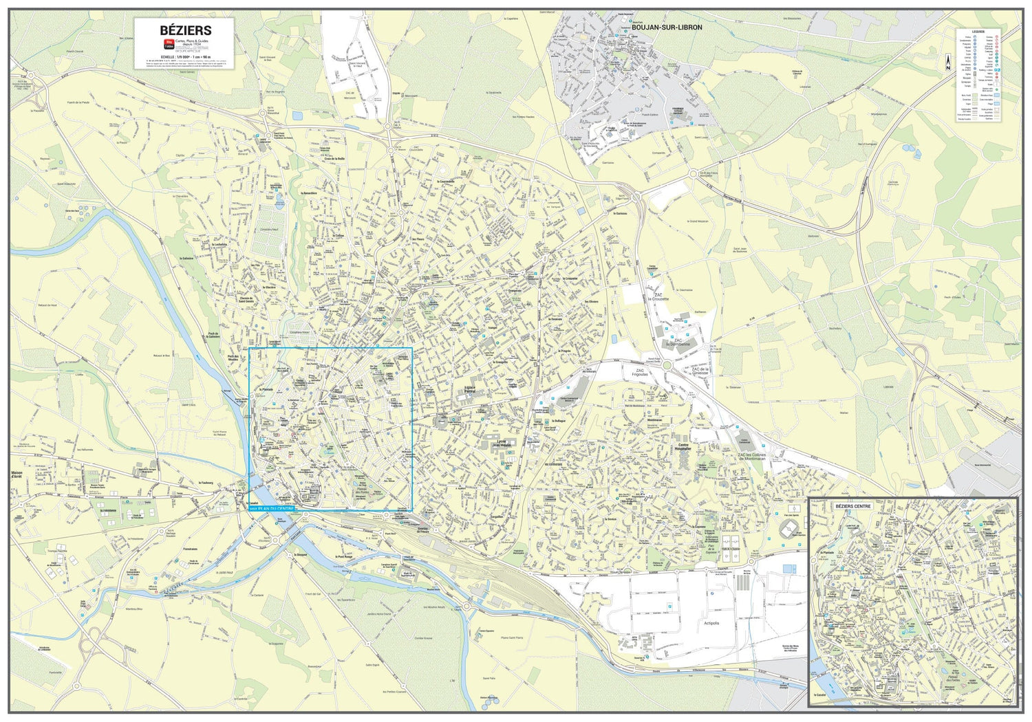 Poster de ville - Béziers (100 x 70 cm) | Blay Foldex carte murale roulée (en tube) Blay Foldex