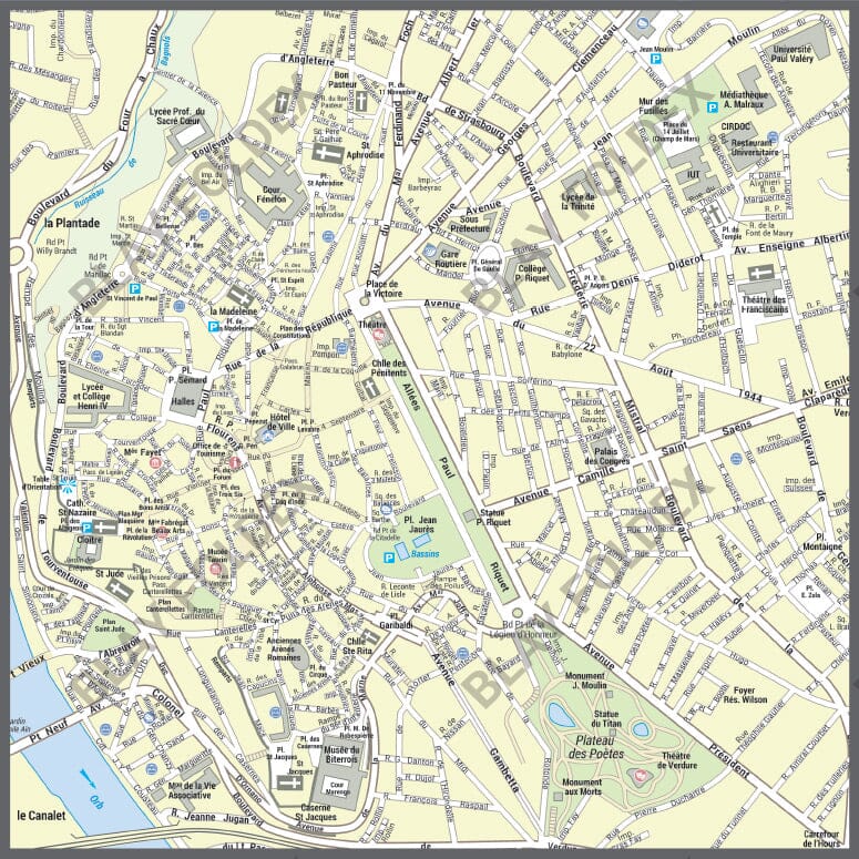 Poster de ville - Béziers (100 x 70 cm) | Blay Foldex carte murale roulée (en tube) Blay Foldex