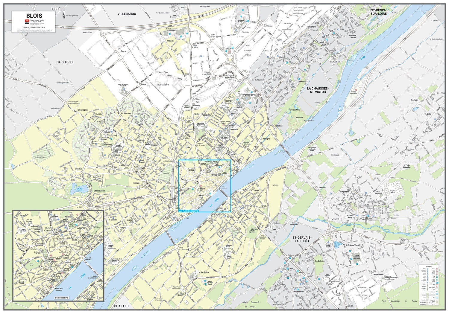 Poster de ville - Blois (100 x 70 cm) | Blay Foldex carte murale roulée (en tube) Blay Foldex