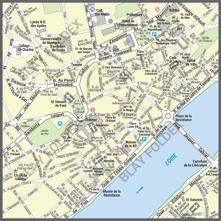 Poster de ville - Blois (100 x 70 cm) | Blay Foldex carte murale roulée (en tube) Blay Foldex