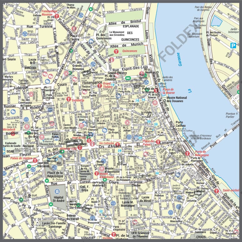Poster de ville - Bordeaux (70 x 100 cm) | Blay Foldex carte murale roulée (en tube) Blay Foldex