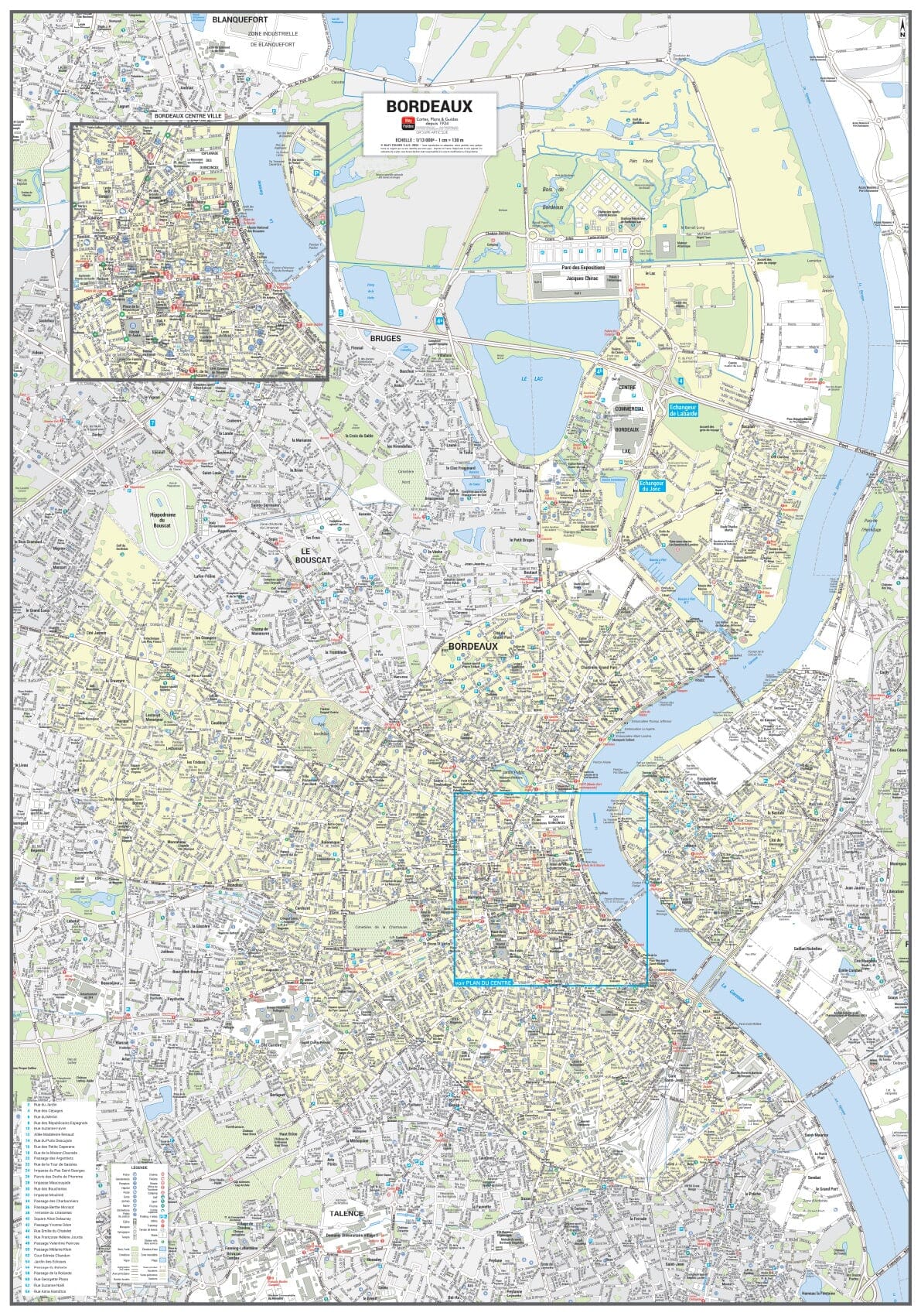 Poster de ville - Bordeaux (70 x 100 cm) | Blay Foldex carte murale roulée (en tube) Blay Foldex