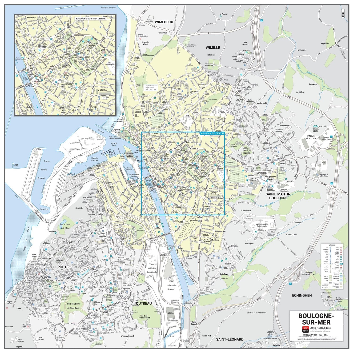 Poster de ville - Boulogne-sur-Mer (70 x 70 cm) | Blay Foldex carte murale roulée (en tube) Blay Foldex