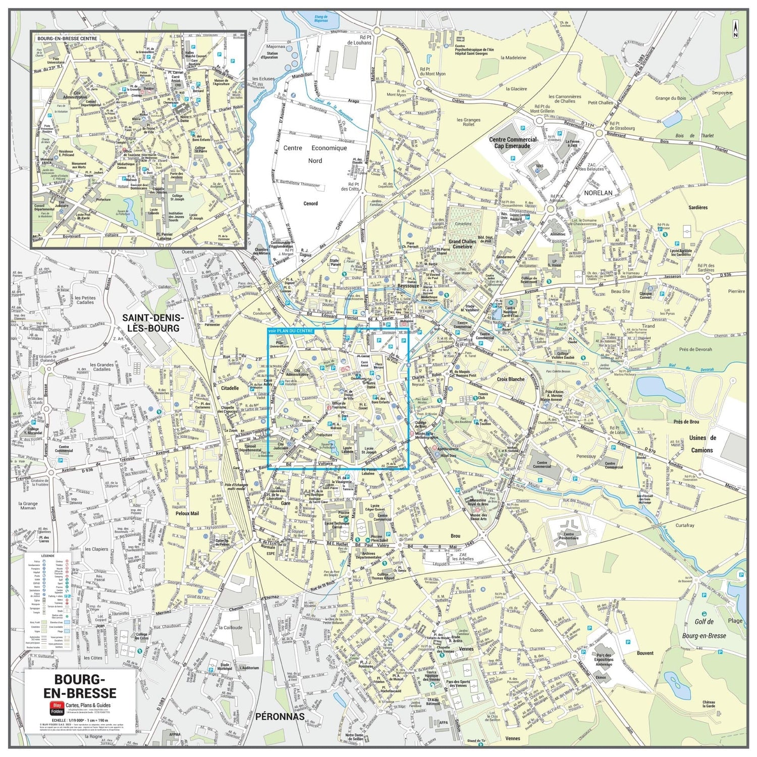 Poster de ville - Bourg-en-Bresse (70 x 70 cm) | Blay Foldex carte murale roulée (en tube) Blay Foldex