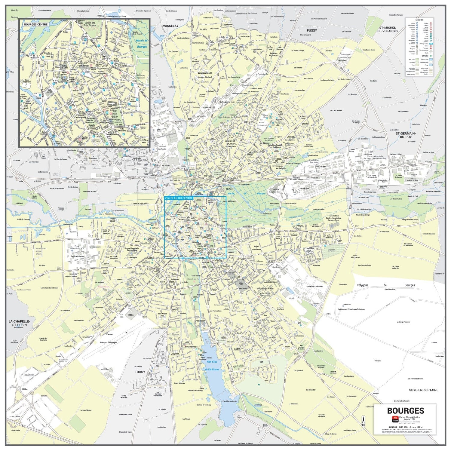 Poster de ville - Bourges (70 x 70 cm) | Blay Foldex carte murale roulée (en tube) Blay Foldex