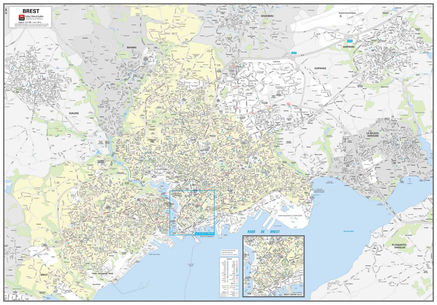Poster de ville - Brest (100 x 70 cm) | Blay Foldex carte murale roulée (en tube) Blay Foldex
