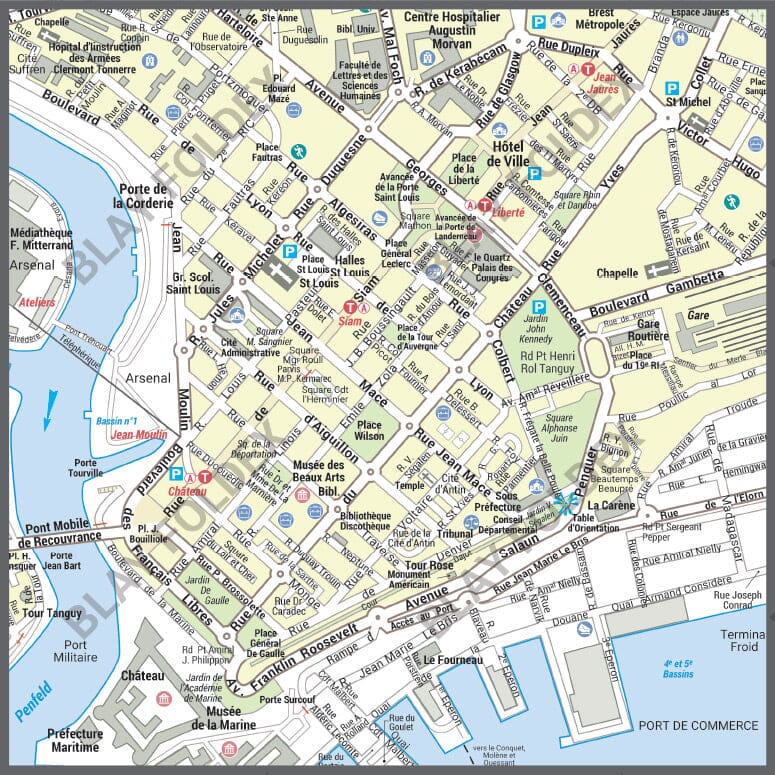 Poster de ville - Brest (100 x 70 cm) | Blay Foldex carte murale roulée (en tube) Blay Foldex