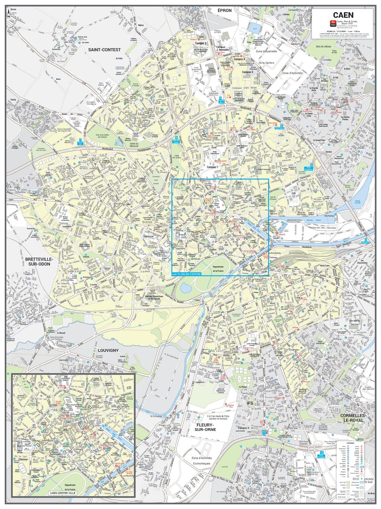 Poster de ville - Caen (60 x 80 cm) | Blay Foldex carte murale roulée (en tube) Blay Foldex