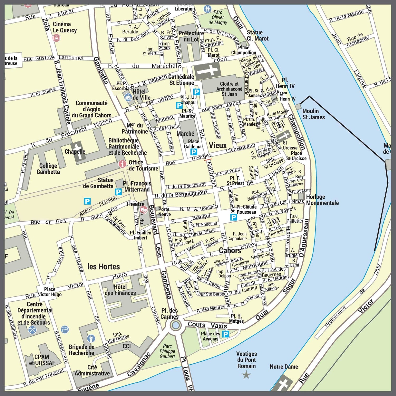 Poster de ville - Cahors (100 x 70 cm) | Blay Foldex carte murale roulée (en tube) Blay Foldex