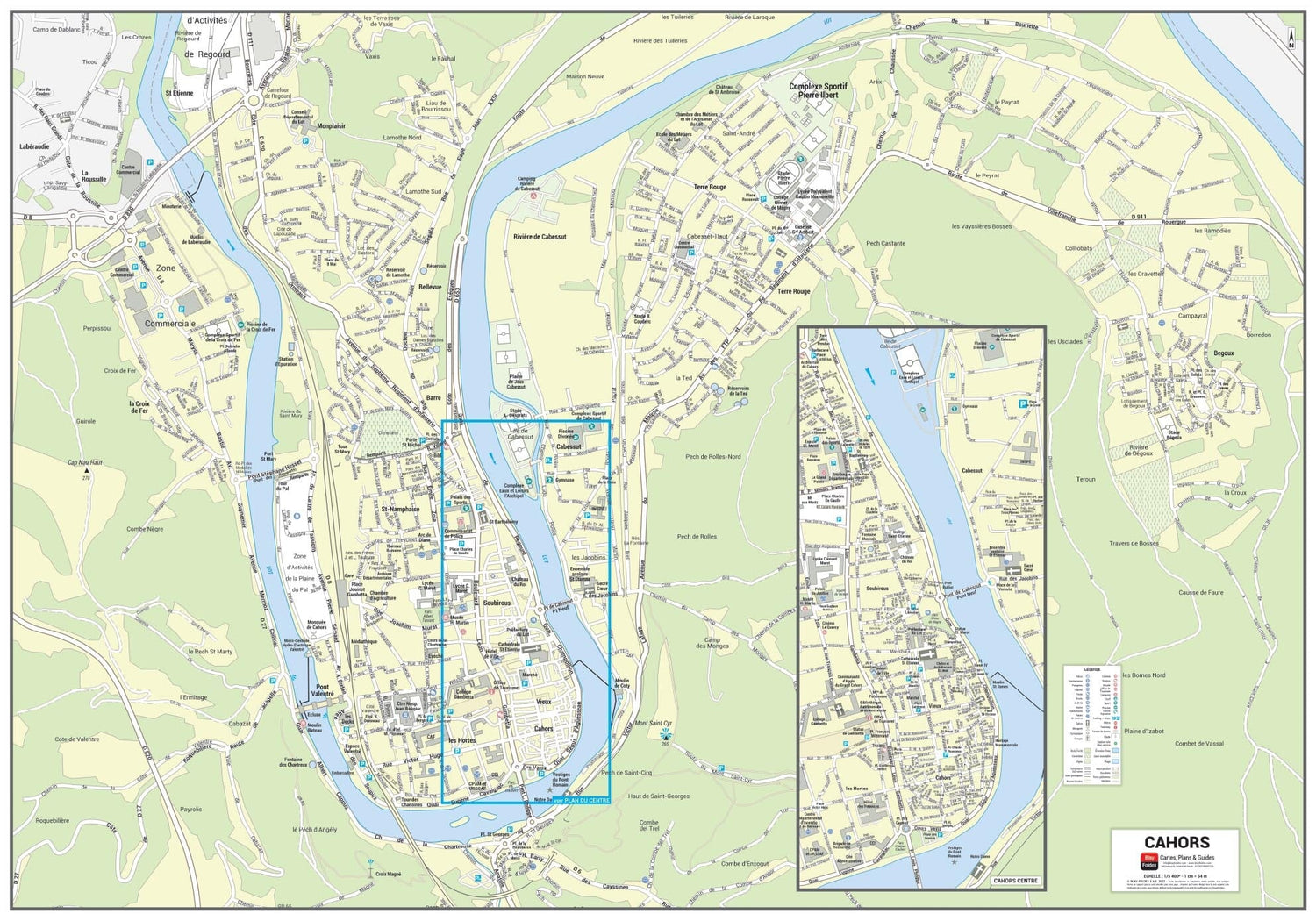 Poster de ville - Cahors (100 x 70 cm) | Blay Foldex carte murale roulée (en tube) Blay Foldex