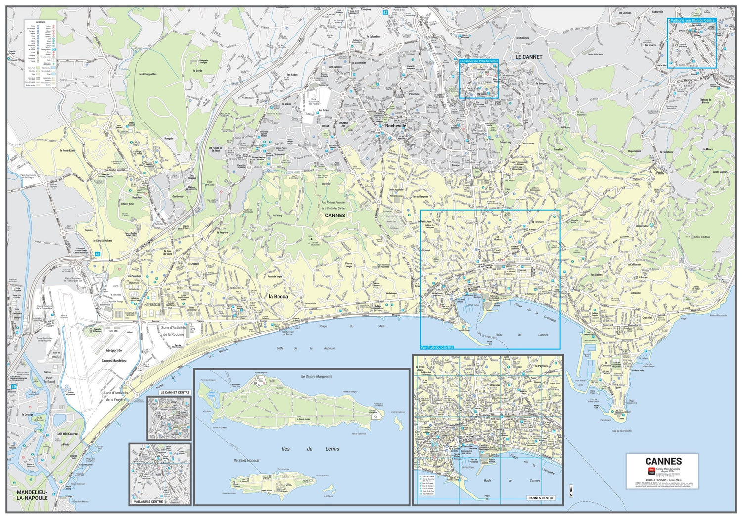 Poster de ville - Cannes (100 x 70 cm) | Blay Foldex carte murale roulée (en tube) Blay Foldex