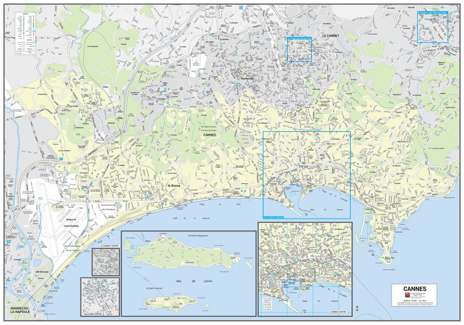 Poster de ville - Cannes (100 x 70 cm) | Blay Foldex carte murale roulée (en tube) Blay Foldex