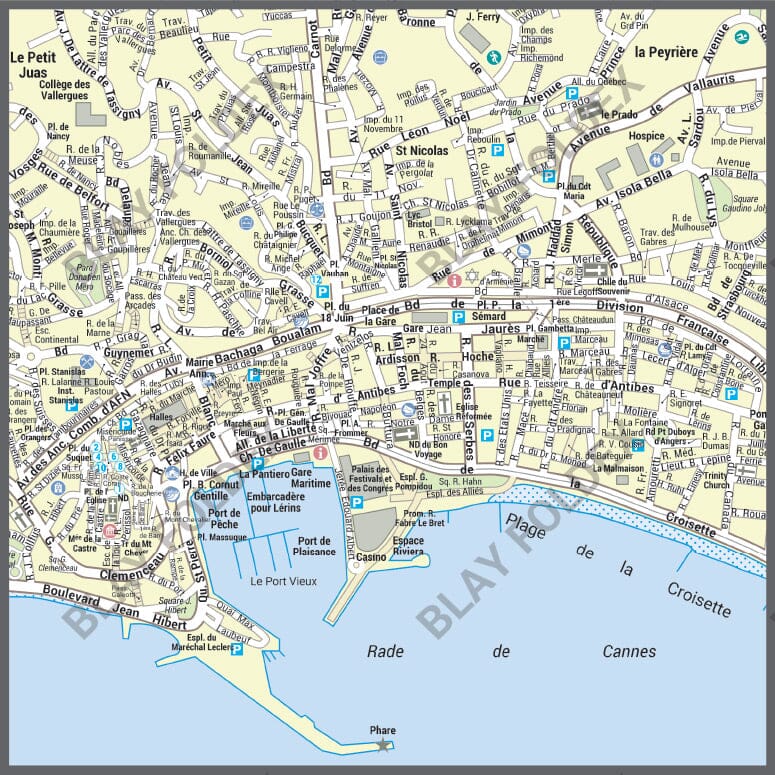 Poster de ville - Cannes (100 x 70 cm) | Blay Foldex carte murale roulée (en tube) Blay Foldex