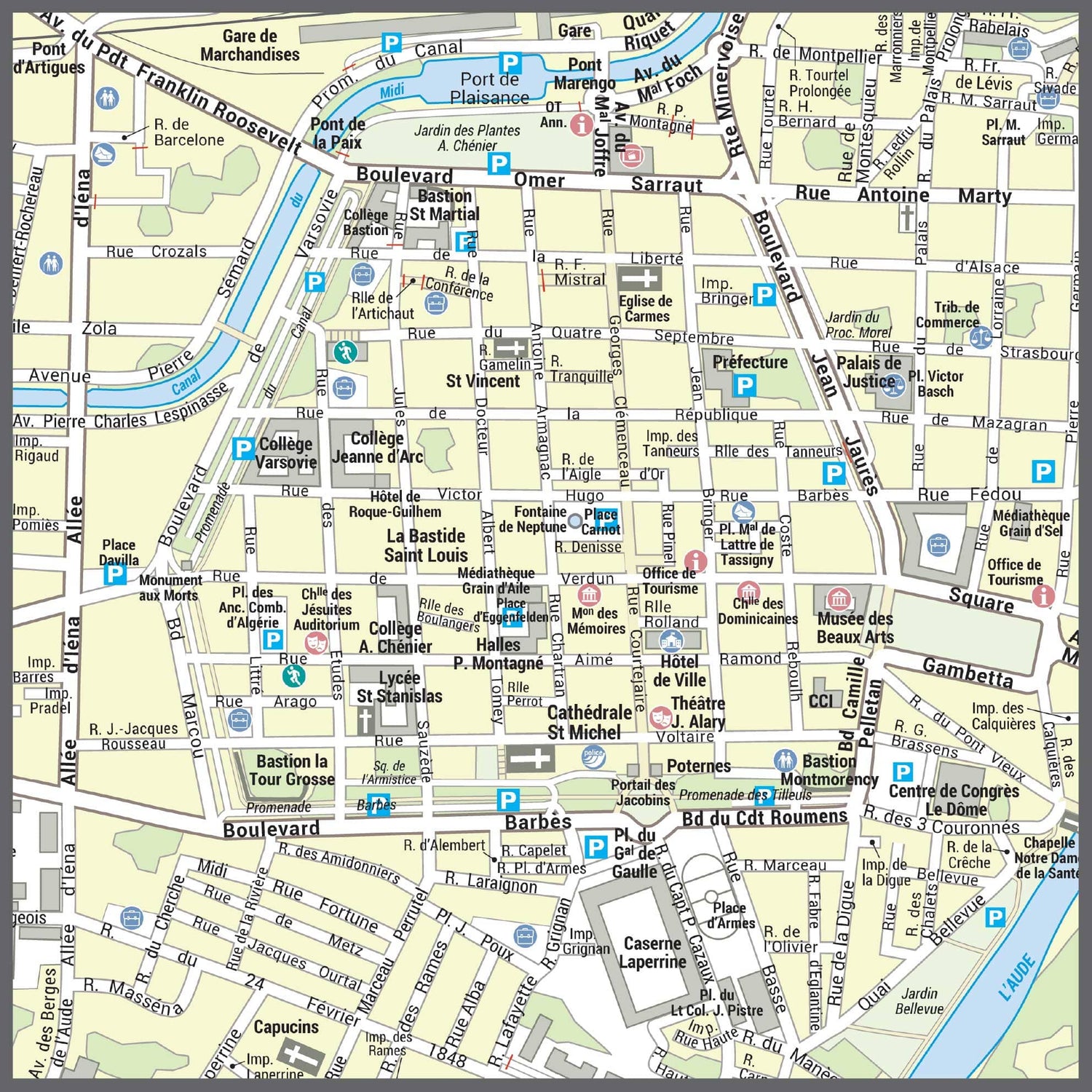 Poster de ville - Carcassonne (100 x 70 cm) | Blay Foldex carte murale roulée (en tube) Blay Foldex