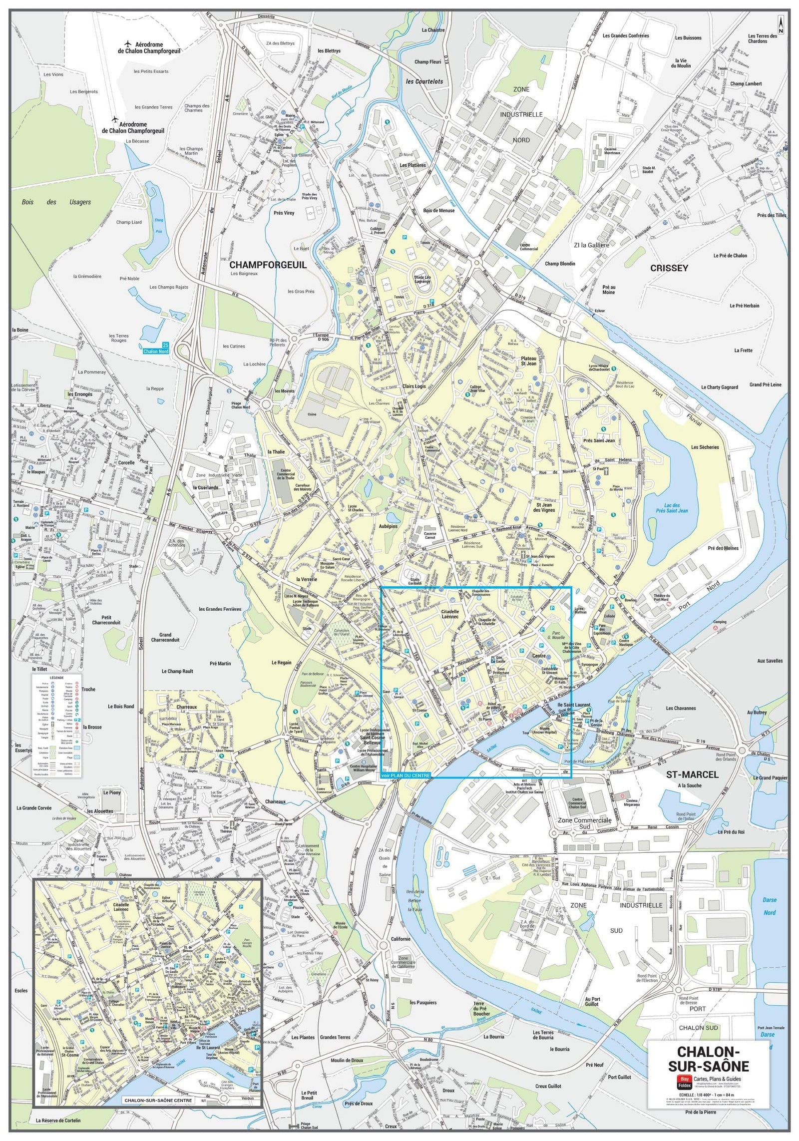 Poster de ville - Chalon-sur-Saône (70 x 100 cm) | Blay Foldex carte murale roulée (en tube) Blay Foldex