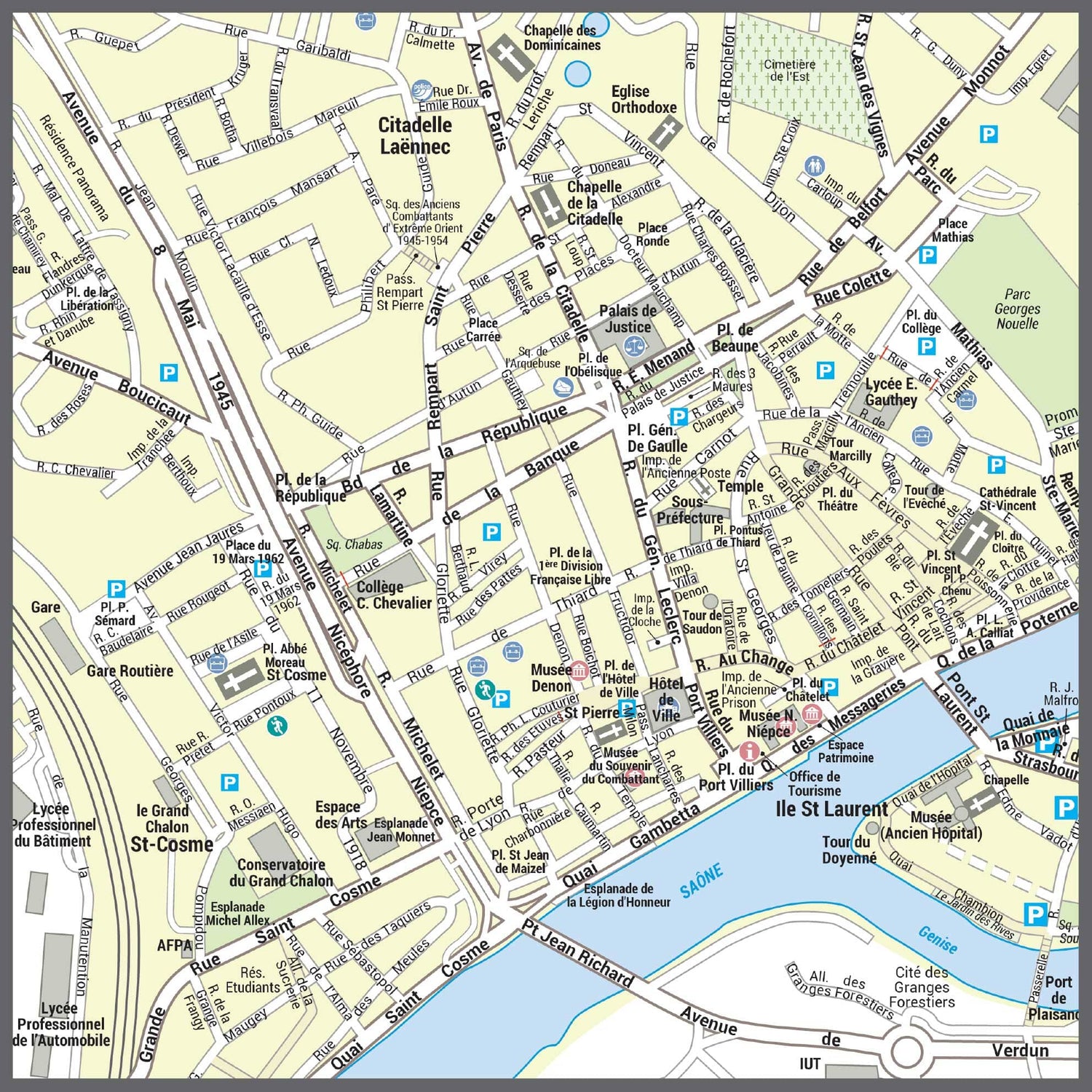 Poster de ville - Chalon-sur-Saône (70 x 100 cm) | Blay Foldex carte murale roulée (en tube) Blay Foldex