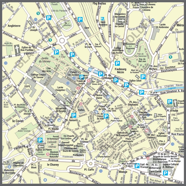 Poster de ville - Chambéry (100 x 70 cm) | Blay Foldex carte murale roulée (en tube) Blay Foldex