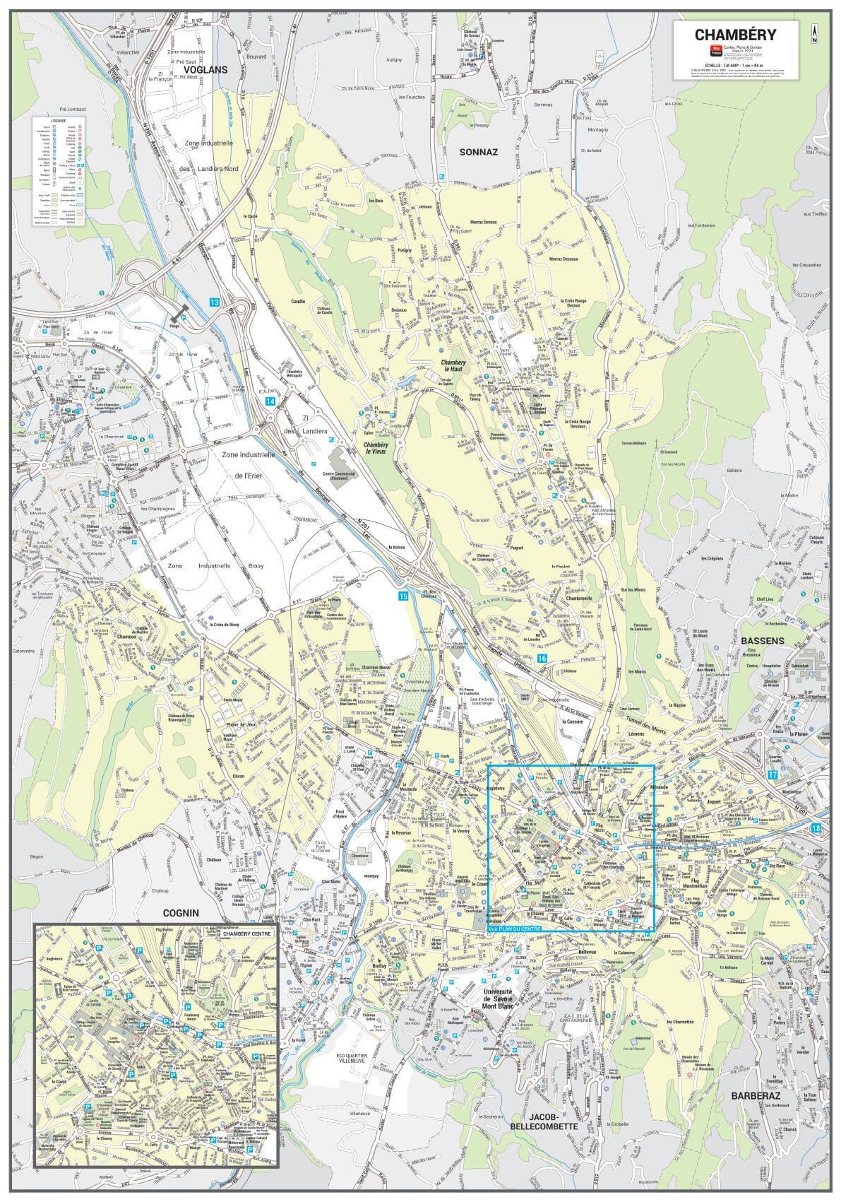 Poster de ville - Chambéry (100 x 70 cm) | Blay Foldex carte murale roulée (en tube) Blay Foldex