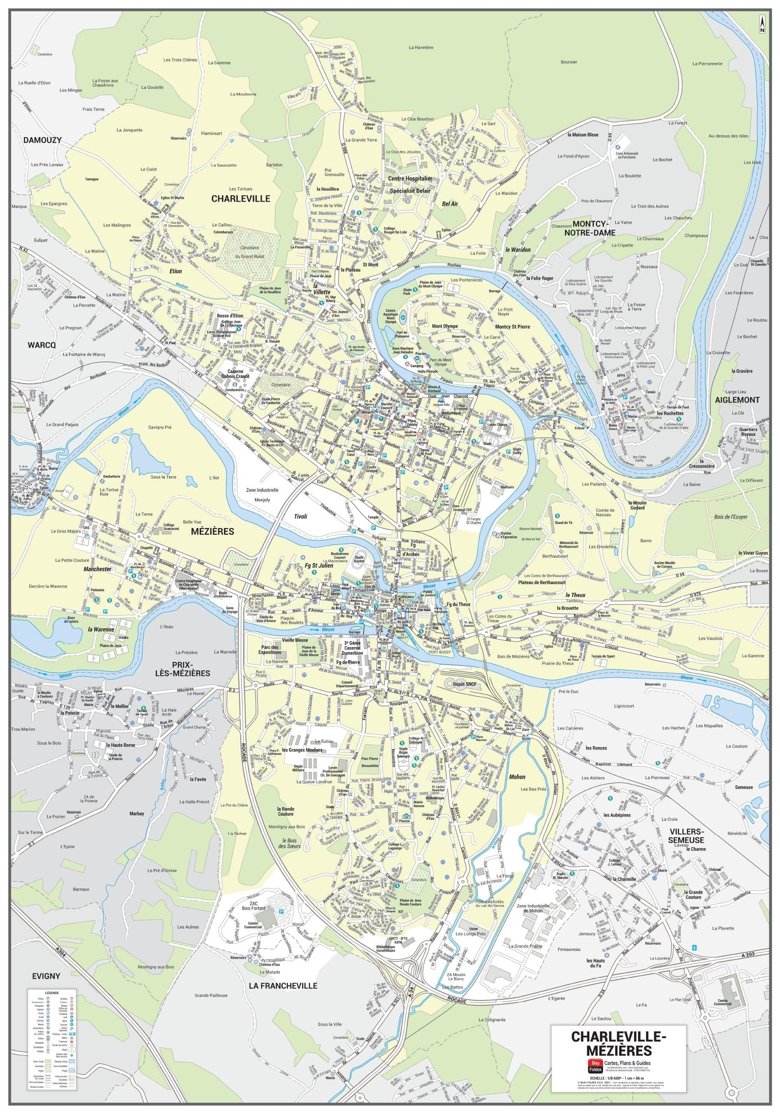 Poster de ville - Charleville-Mézières (70 x 100 cm) | Blay Foldex carte murale roulée (en tube) Blay Foldex