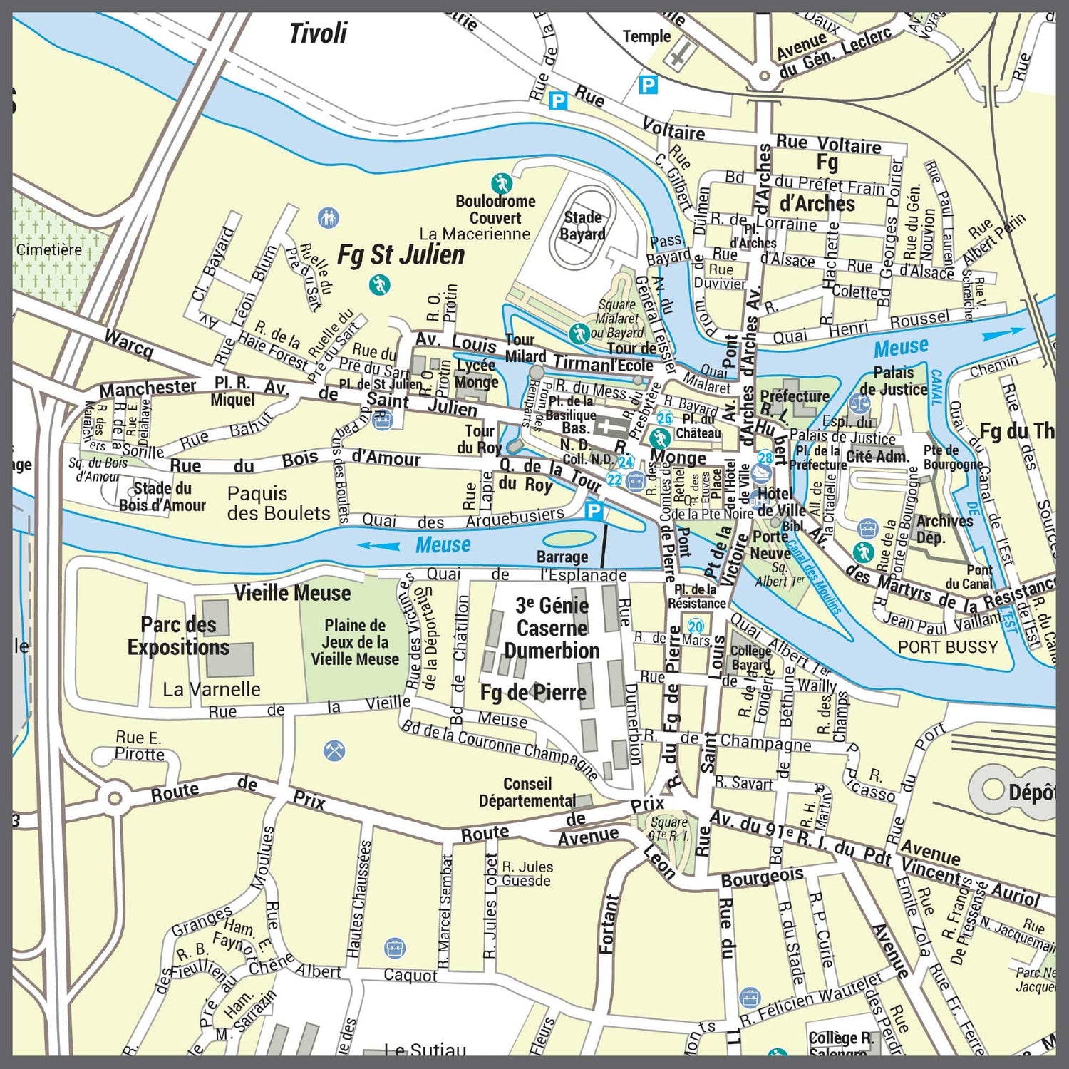 Poster de ville - Charleville-Mézières (70 x 100 cm) | Blay Foldex carte murale roulée (en tube) Blay Foldex