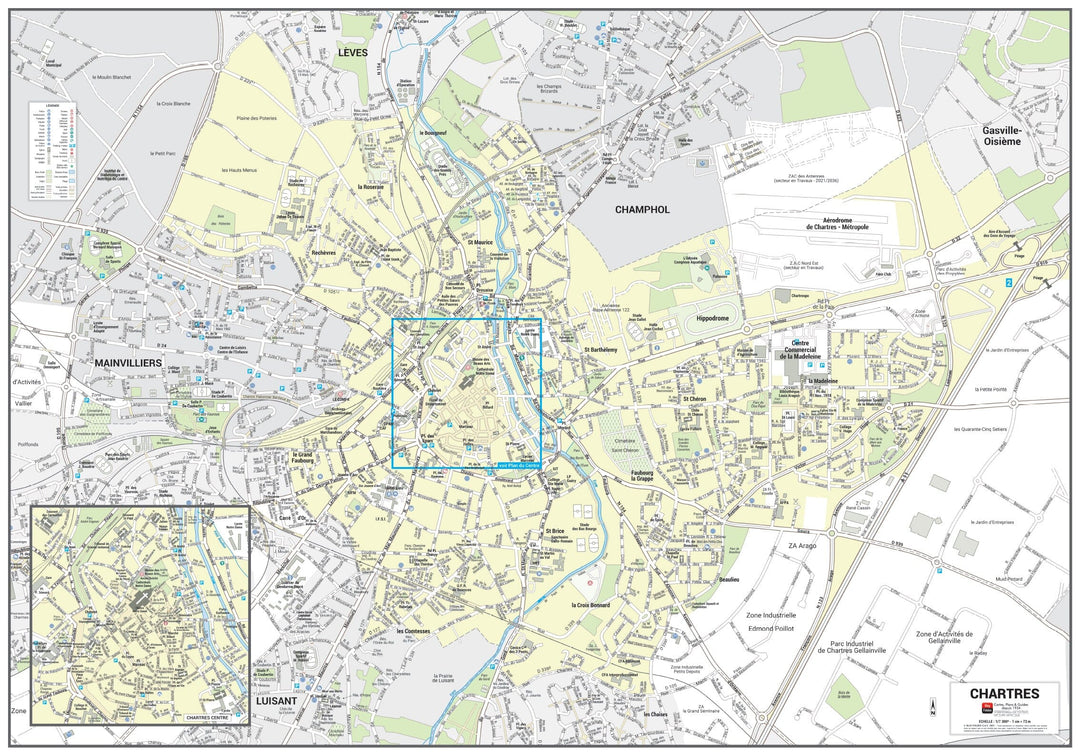 Poster de ville - Chartres (100 x 70 cm) | Blay Foldex carte murale hors dimensions Blay Foldex 