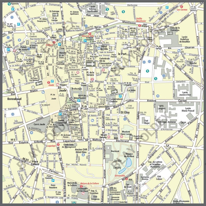 Poster de ville - Clermont-Ferrand (100 x 70 cm) | Blay Foldex carte murale hors dimensions Blay Foldex 