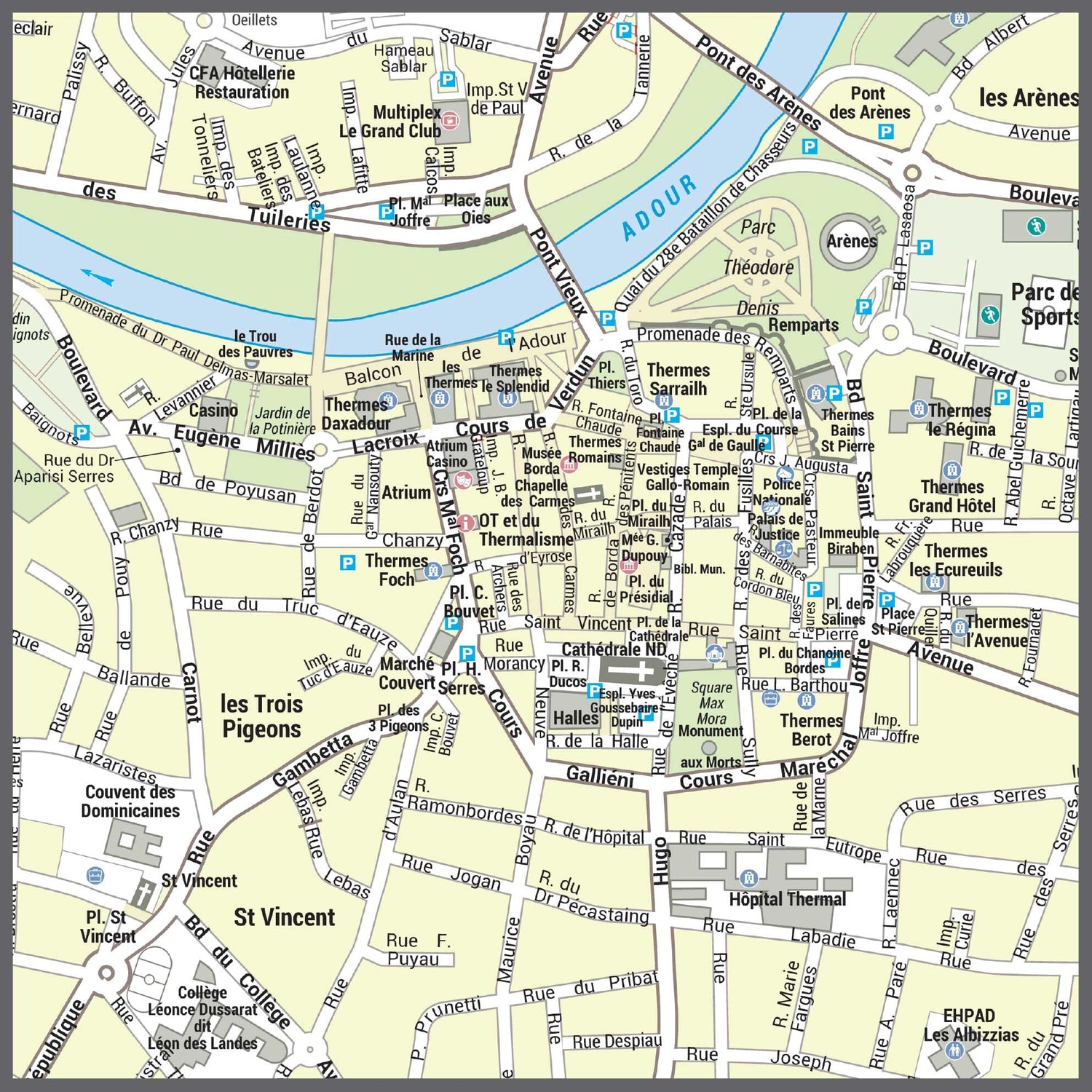 Poster de ville - Dax (70 x 100 cm) | Blay Foldex carte murale roulée (en tube) Blay Foldex