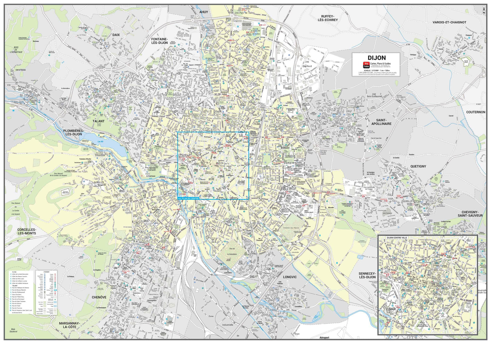 Poster de ville - Dijon (100 x 70 cm) | Blay Foldex carte murale roulée (en tube) Blay Foldex