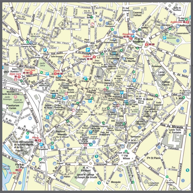 Poster de ville - Dijon (100 x 70 cm) | Blay Foldex carte murale roulée (en tube) Blay Foldex