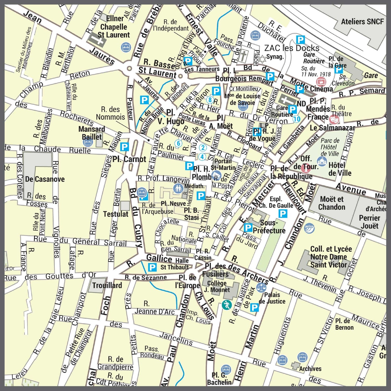 Poster de ville - Épernay (70 x 70 cm) | Blay Foldex carte murale roulée (en tube) Blay Foldex