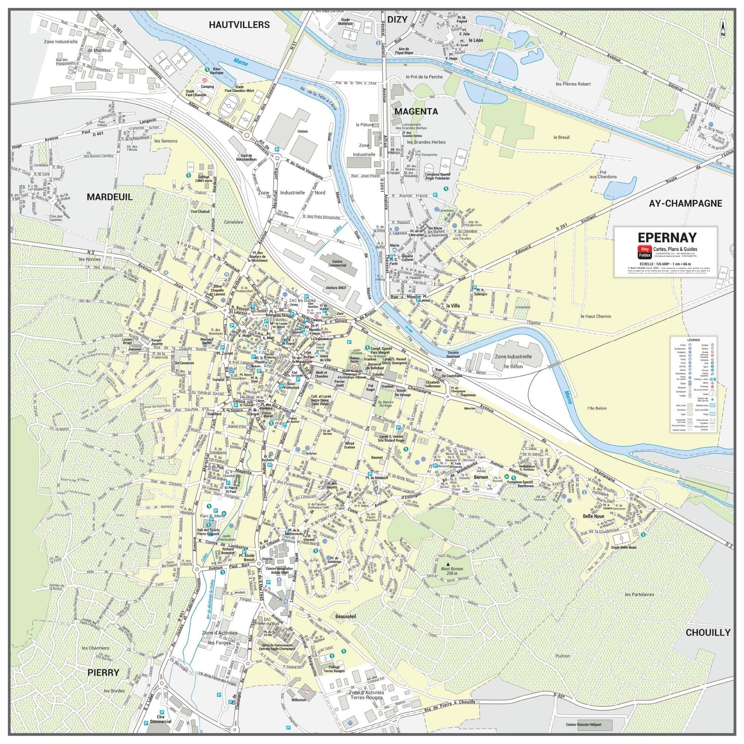 Poster de ville - Épernay (70 x 70 cm) | Blay Foldex carte murale roulée (en tube) Blay Foldex