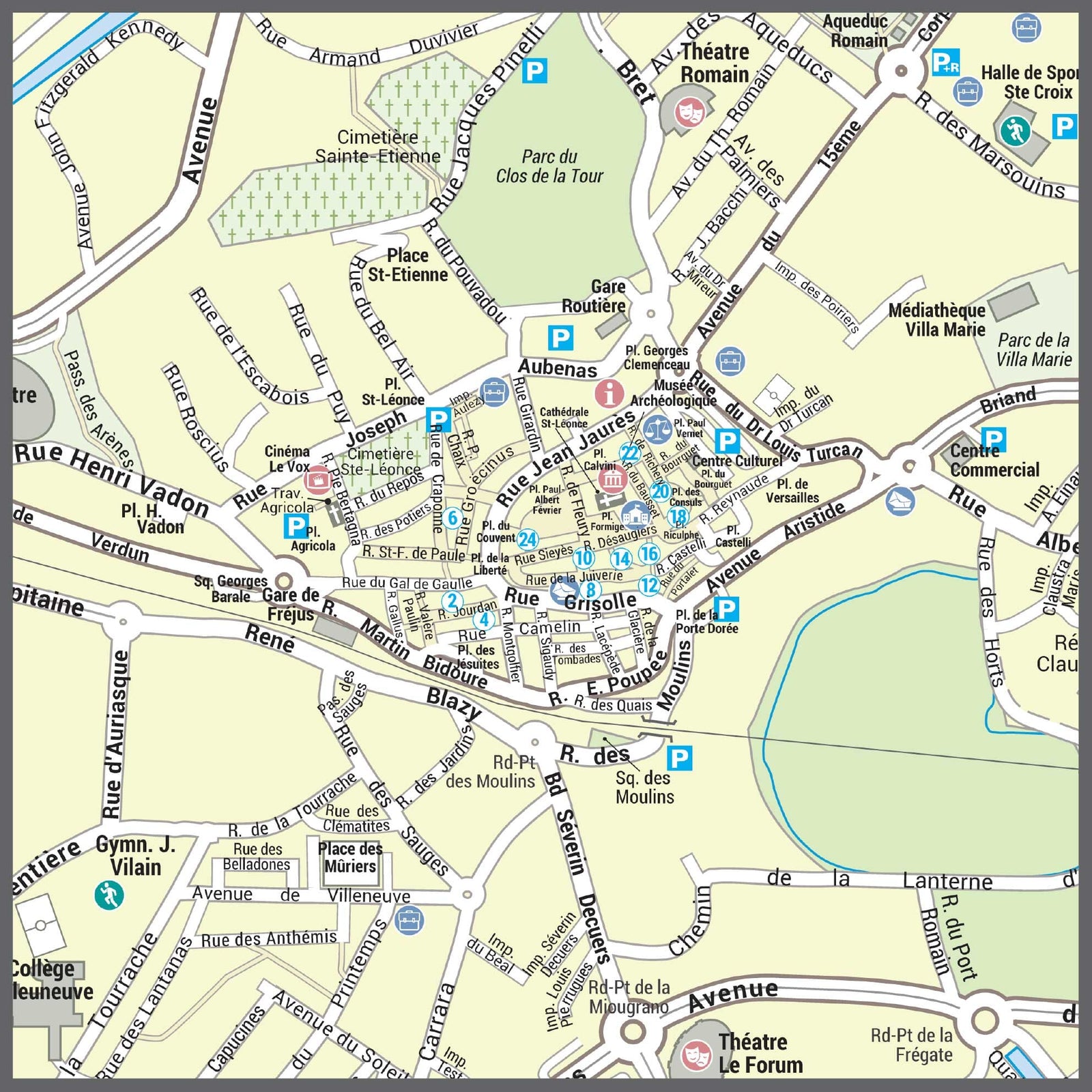 Poster de ville - Fréjus (70 x 100 cm) | Blay Foldex carte murale roulée (en tube) Blay Foldex