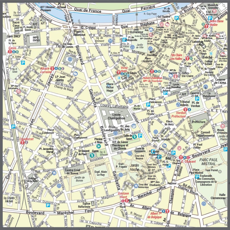 Poster de ville - Grenoble (100 x 70 cm) | Blay Foldex carte murale roulée (en tube) Blay Foldex