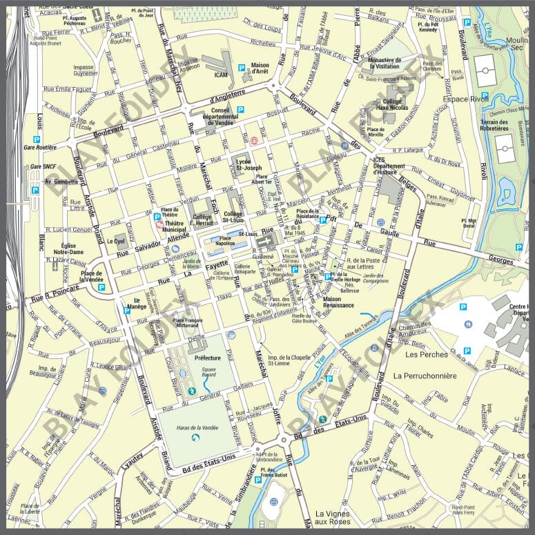 Poster de ville - La Roche-sur-Yon (100 x 70 cm) | Blay Foldex carte murale roulée (en tube) Blay Foldex