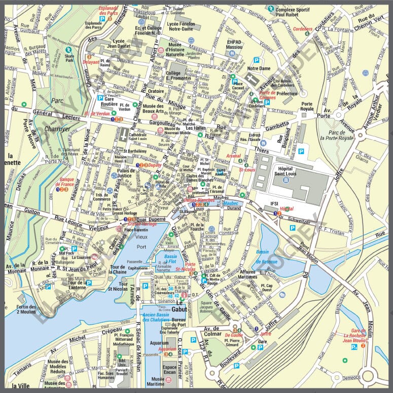 Poster de ville - La Rochelle (100 x 70 cm) | Blay Foldex carte murale roulée (en tube) Blay Foldex