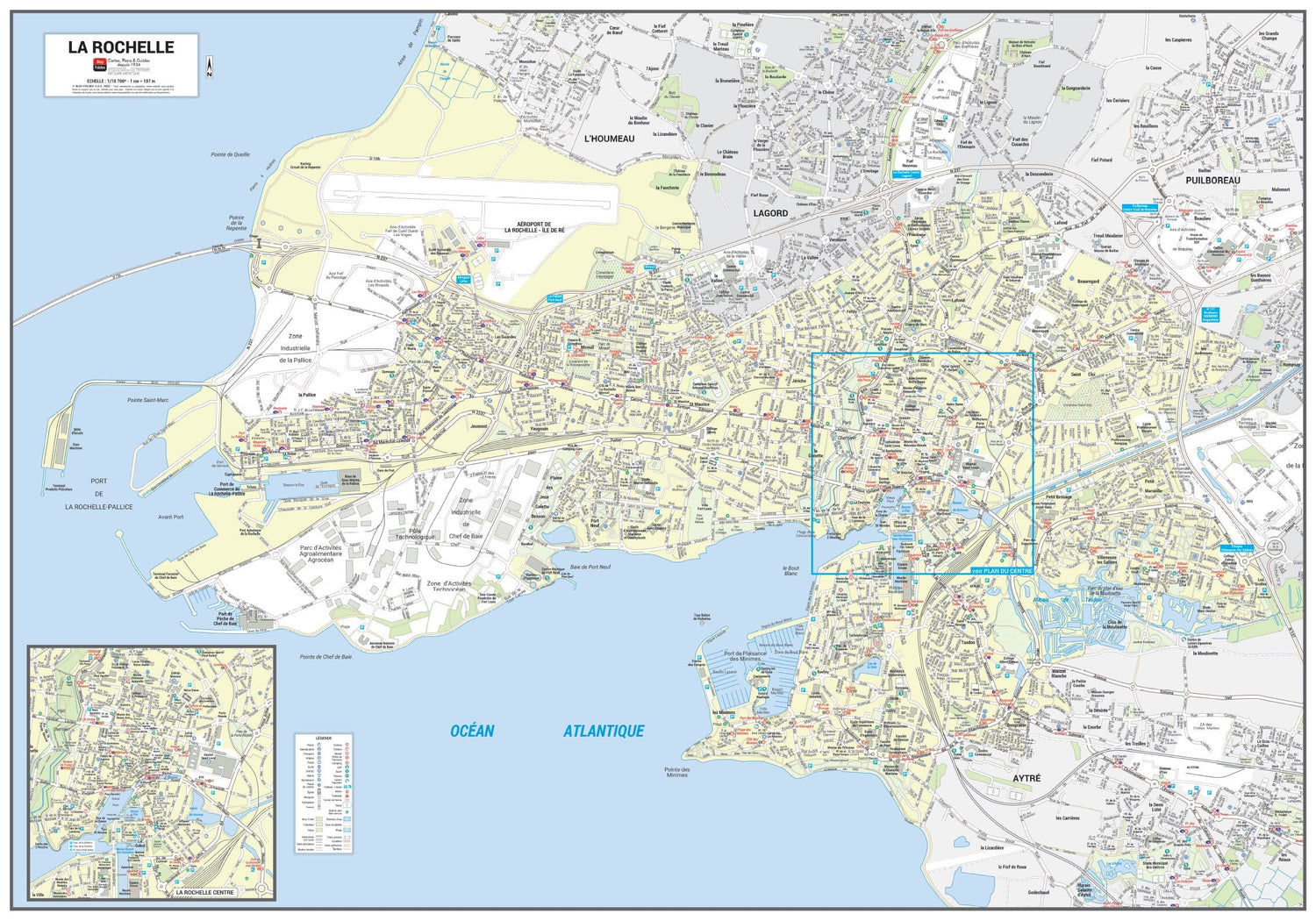 Poster de ville - La Rochelle (100 x 70 cm) | Blay Foldex carte murale roulée (en tube) Blay Foldex