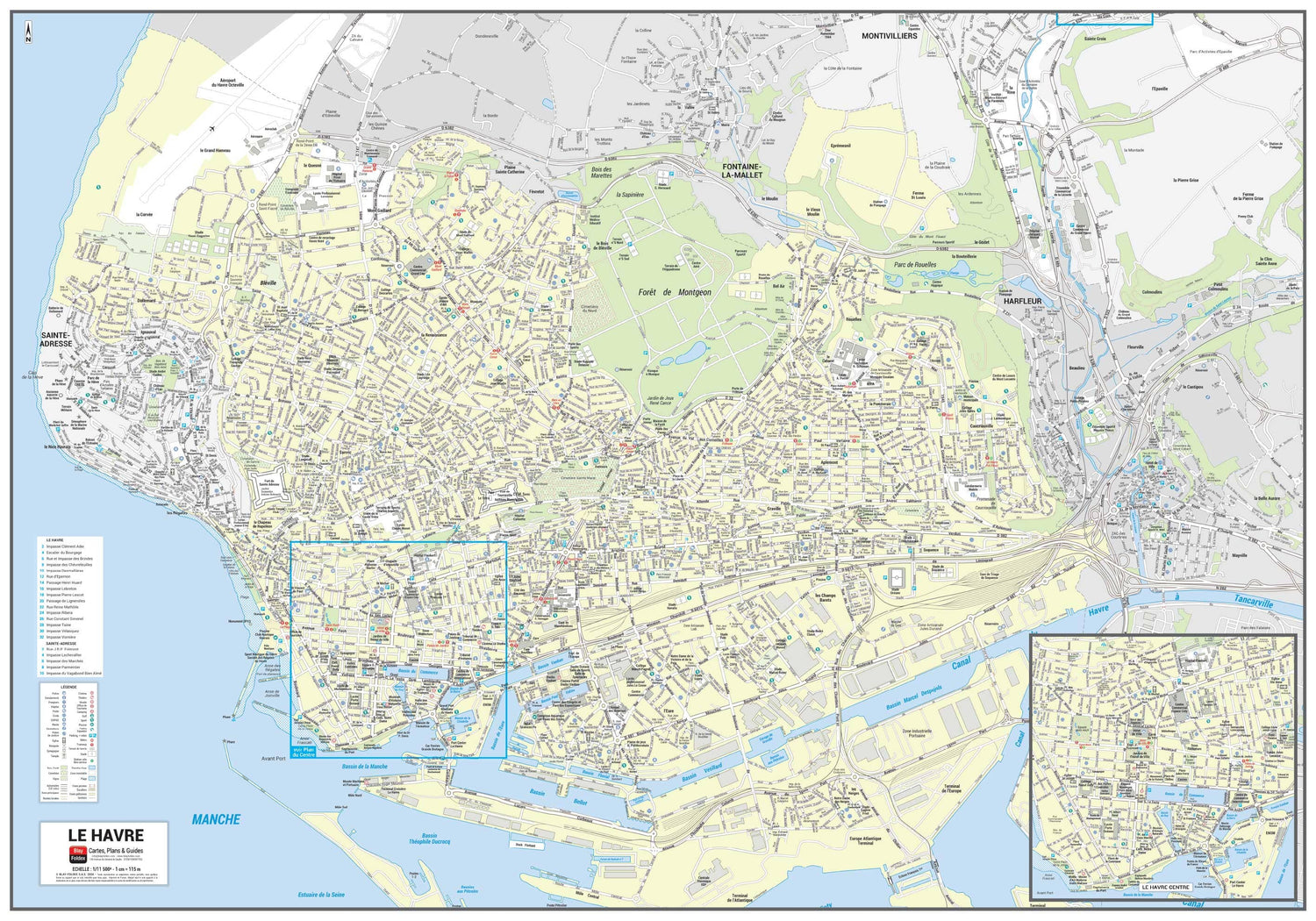 Poster de ville - Le Havre (100 x 70 cm) | Blay Foldex carte murale roulée (en tube) Blay Foldex