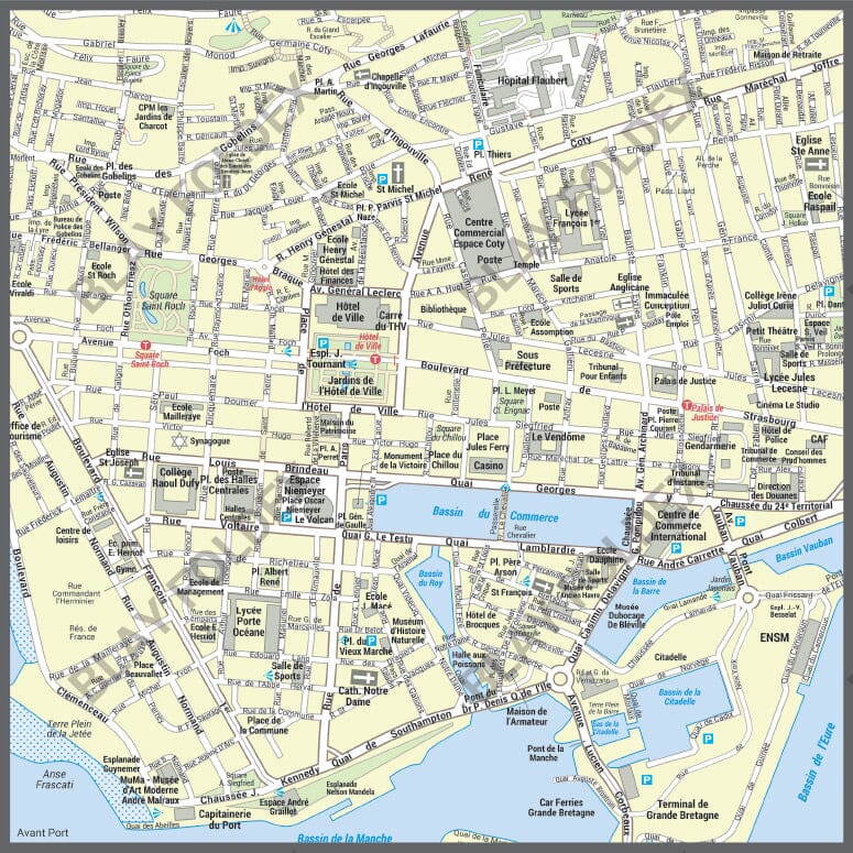 Poster de ville - Le Havre (100 x 70 cm) | Blay Foldex carte murale roulée (en tube) Blay Foldex