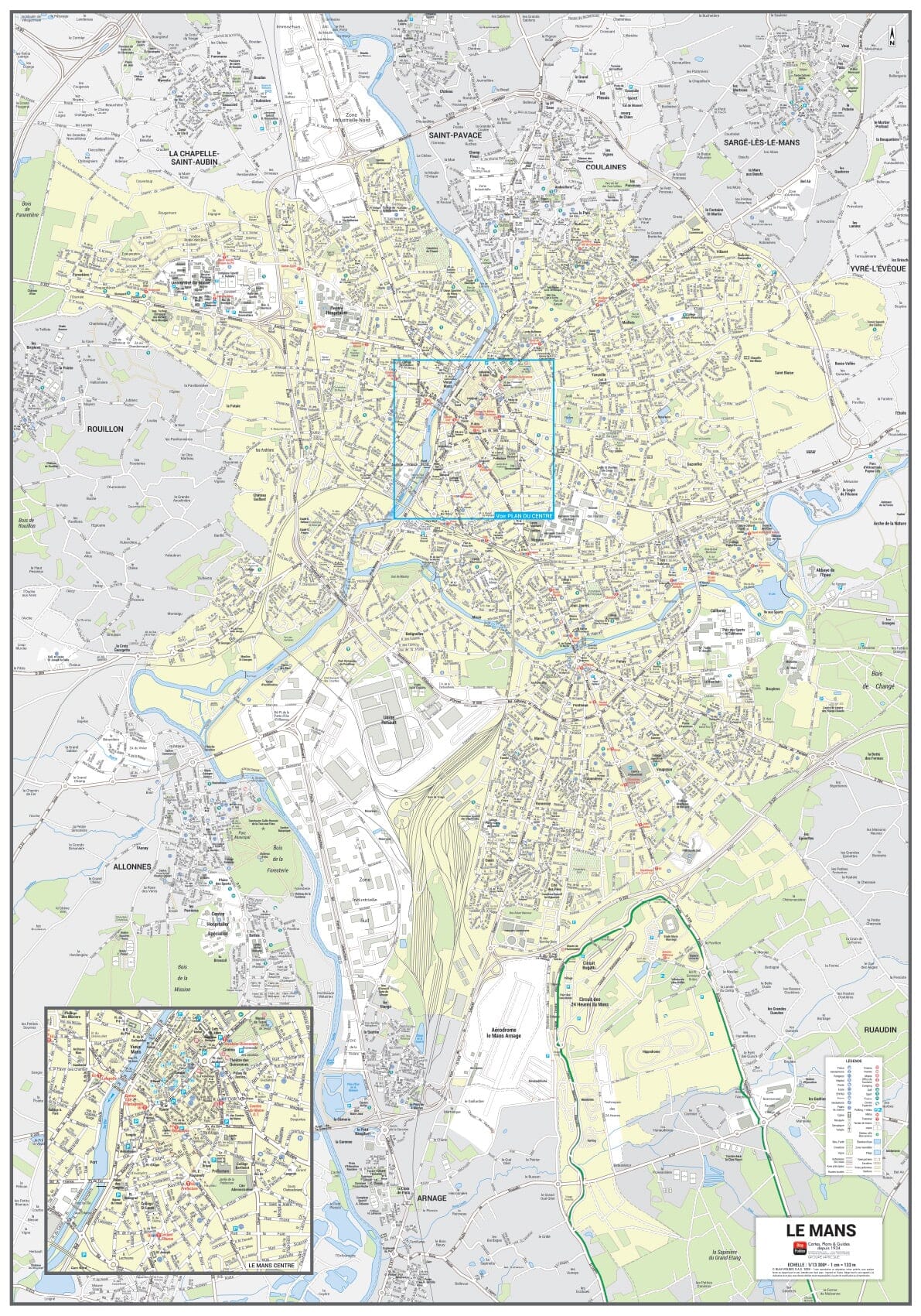 Poster de ville - Le Mans (70 x 100 cm) | Blay Foldex carte murale roulée (en tube) Blay Foldex