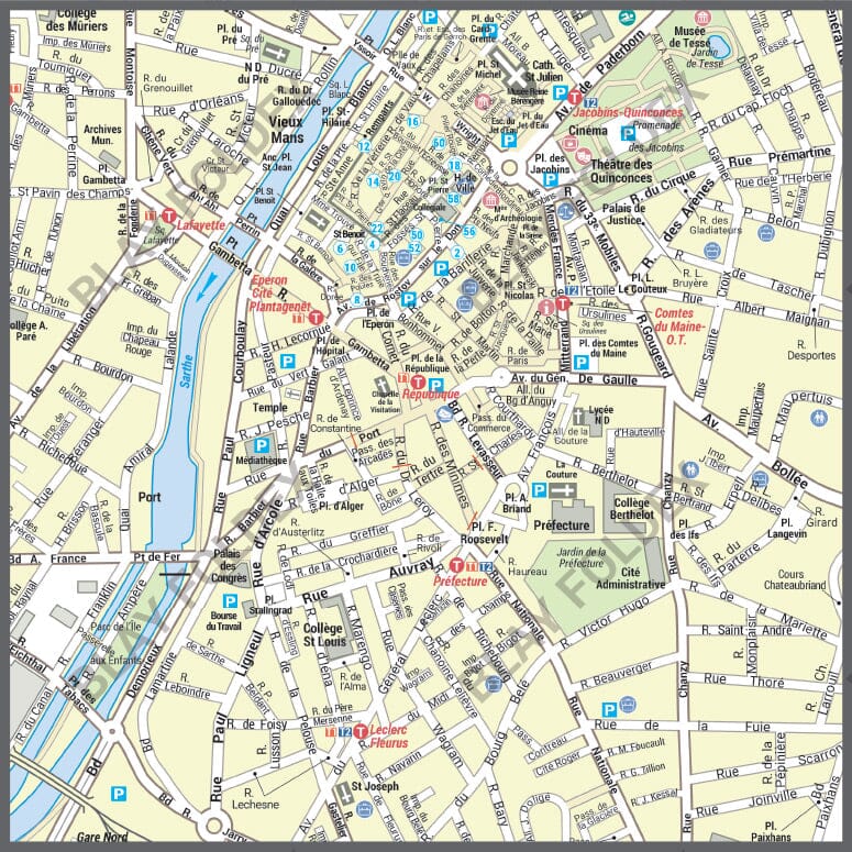 Poster de ville - Le Mans (70 x 100 cm) | Blay Foldex carte murale roulée (en tube) Blay Foldex