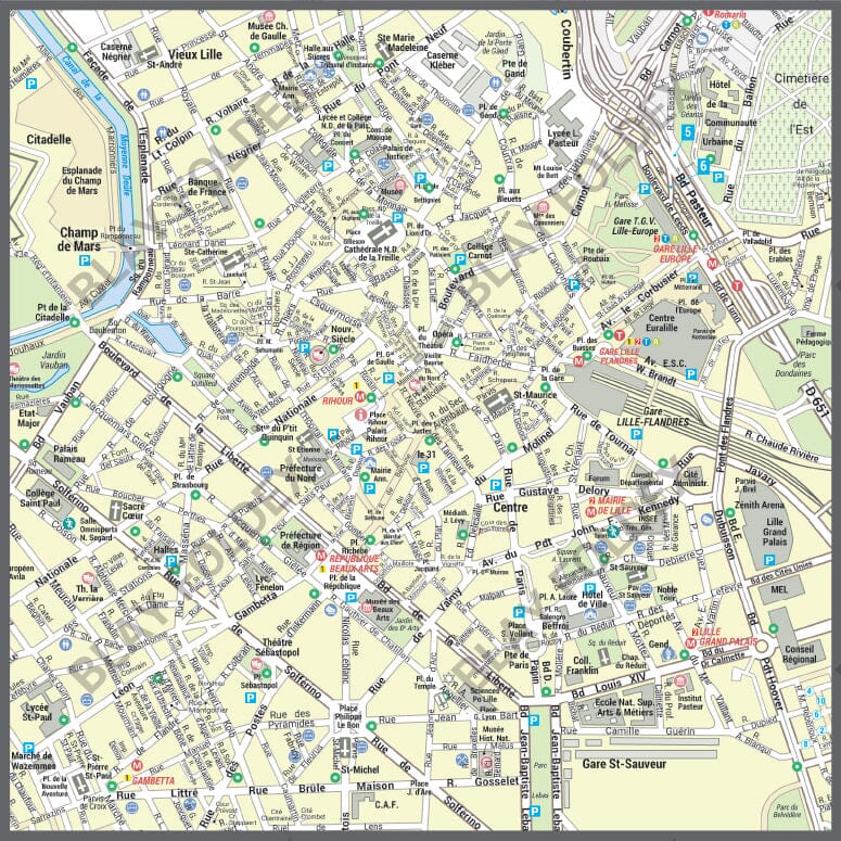 Poster de ville - Lille (105 x 70 cm) | Blay Foldex carte murale roulée (en tube) Blay Foldex