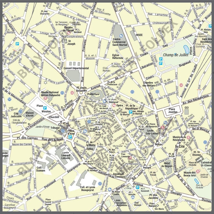 Poster de ville - Limoges (100 x 70 cm) | Blay Foldex carte murale hors dimensions Blay Foldex 