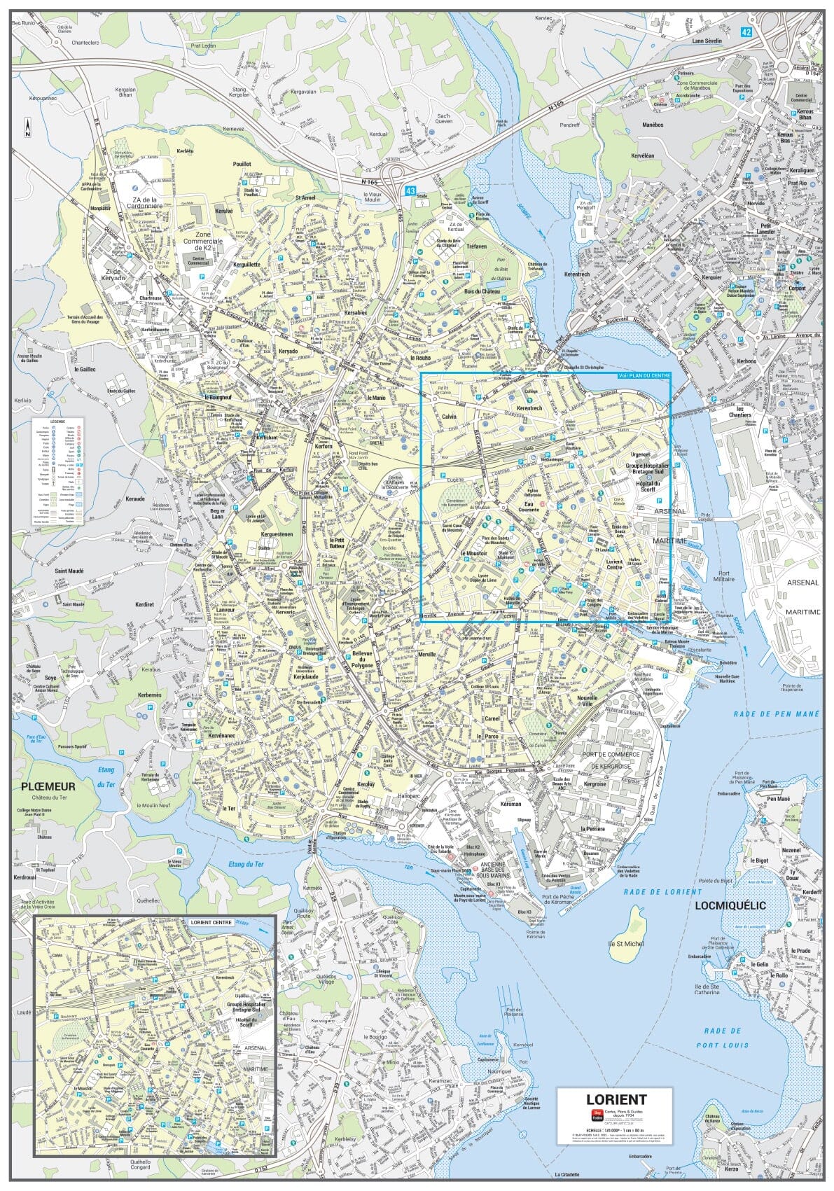 Poster de ville - Lorient (100 x 70 cm) | Blay Foldex carte murale roulée (en tube) Blay Foldex