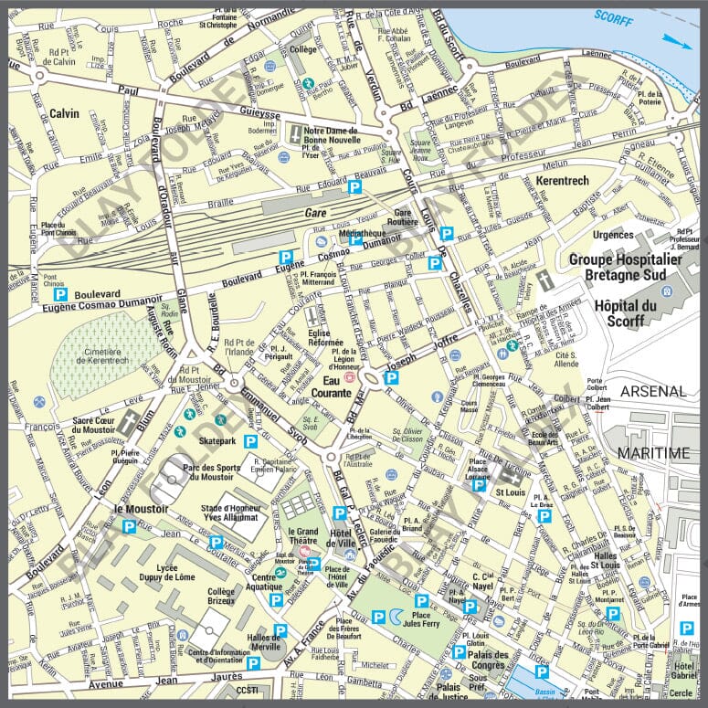 Poster de ville - Lorient (100 x 70 cm) | Blay Foldex carte murale roulée (en tube) Blay Foldex